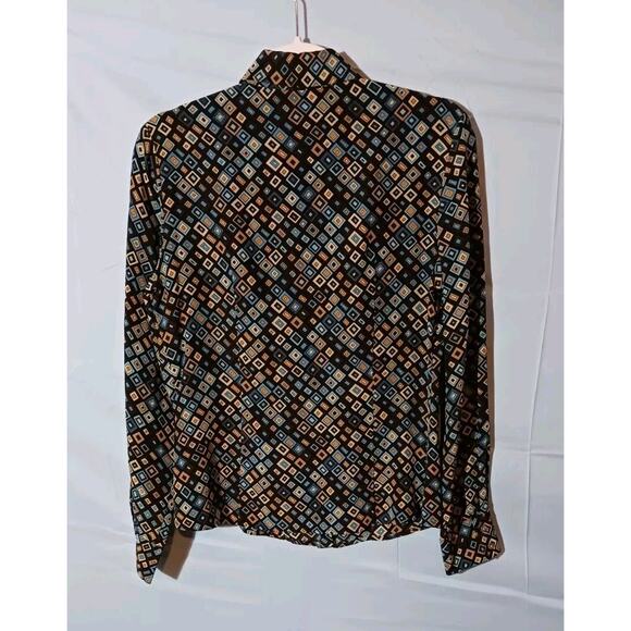 CASUAL CORNER 100% Silk Multicolor Geometric Long Sleeve Button Down Shirt Sz 6 - Picture 2 of 7